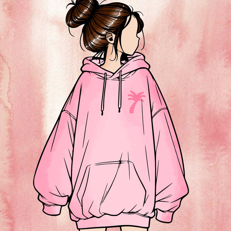 realistic girl with a oversized sweatshirt on and a bun