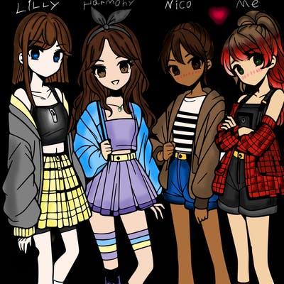 teen manga girls group of 4