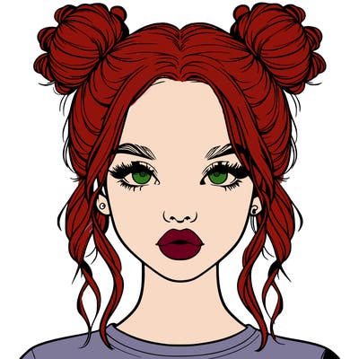 realistic girl with two buns in hair and lips