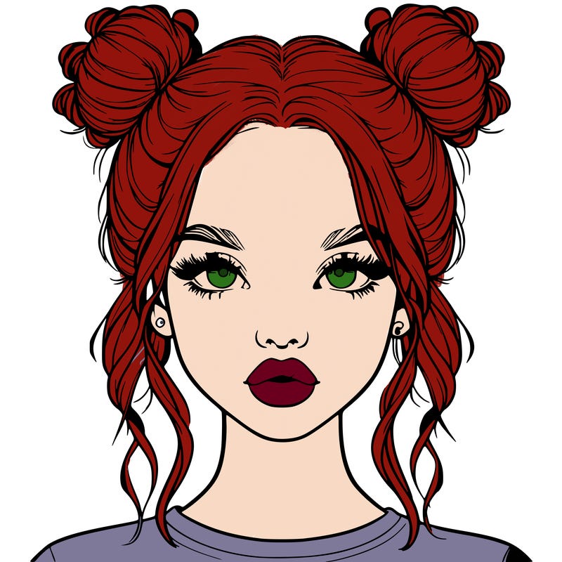 realistic girl with two buns in hair and lips