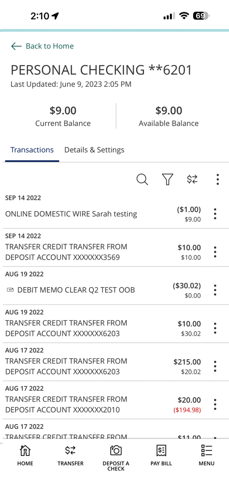 Cathay Bank - Cathay Bank mobile app interface displaying personal checking account balance and transaction history.