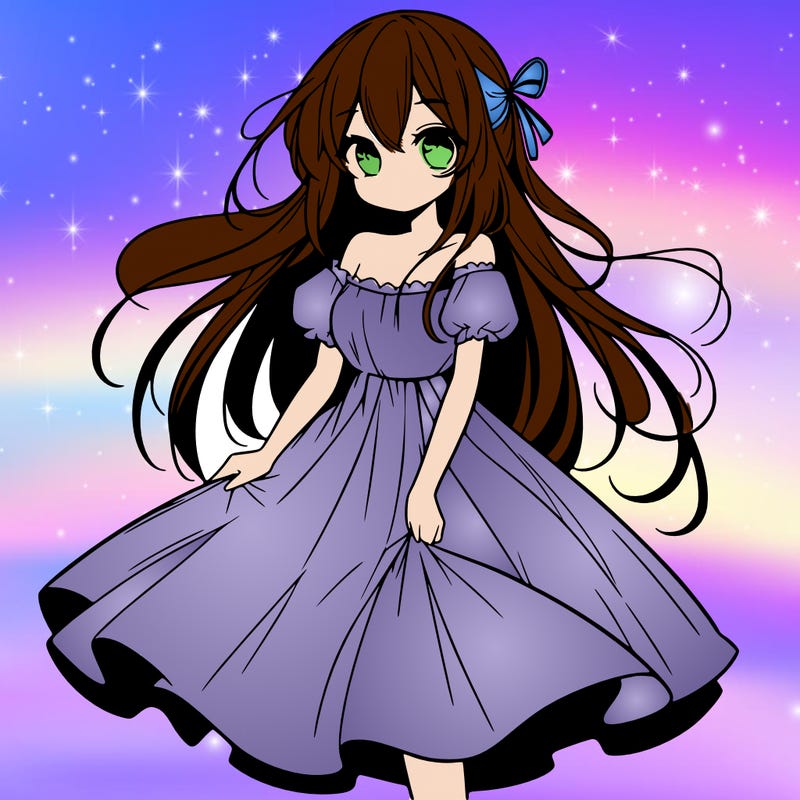 manga girl with long dress