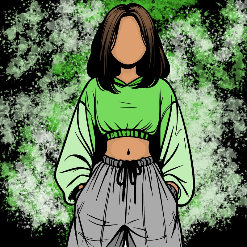 realistic girl faceless with baggy pants and a crop top
