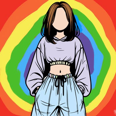 realistic girl faceless with baggy pants and a crop top