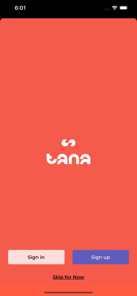 Tana: Everything. Everywhere - Tana app welcome screen with sign in and sign up buttons