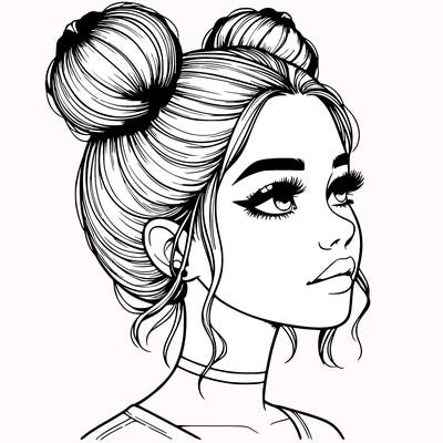 realistic girl with buns on the top of her head