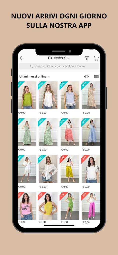 Interfaz de la aplicación Lamiar que muestra un catálogo de ropa de moda al por mayor con novedades diarias