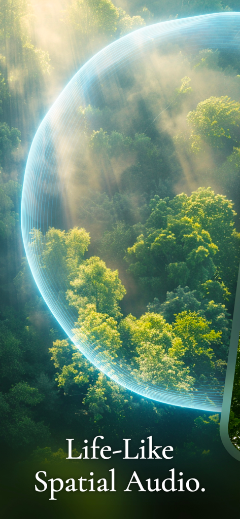 Lush forest with a blue digital wave representing life-like spatial audio