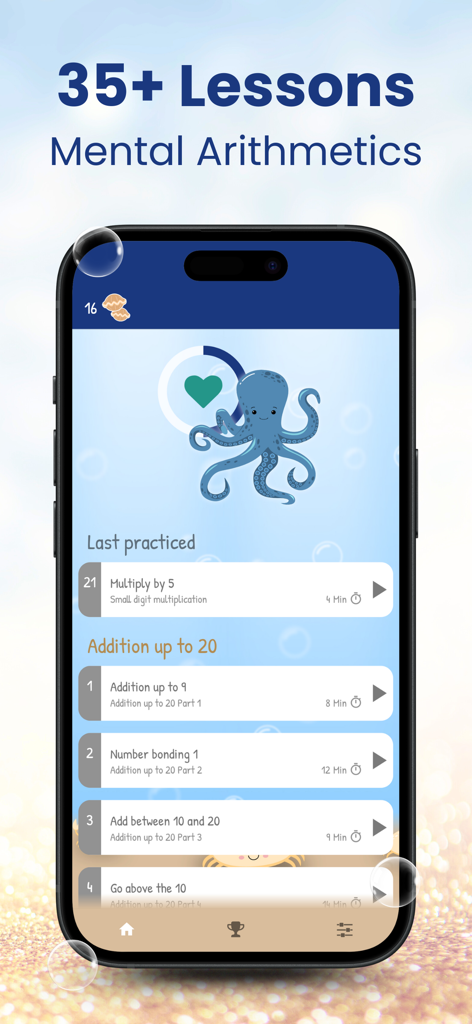 Learn Math For Kids PRO - Lista de lecciones de aritmética en la interfaz de la aplicación Aprende Matemáticas Para Niños PRO