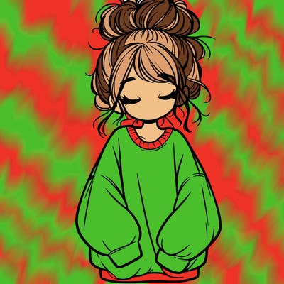 girl with baggy sweatshirt and messy bun