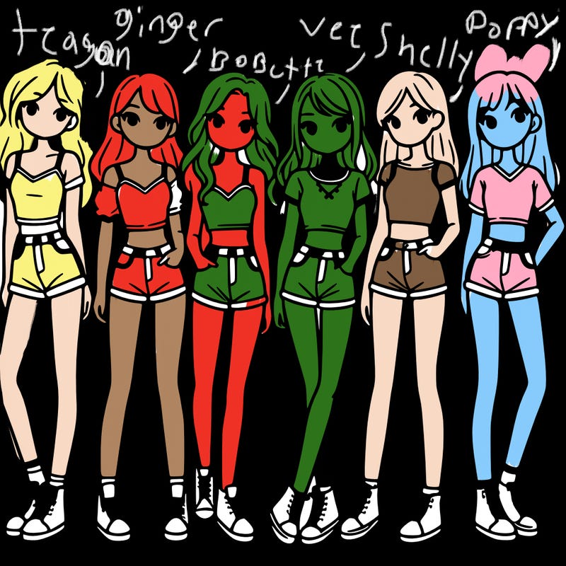 a group of girls wearing crop tops and shorts