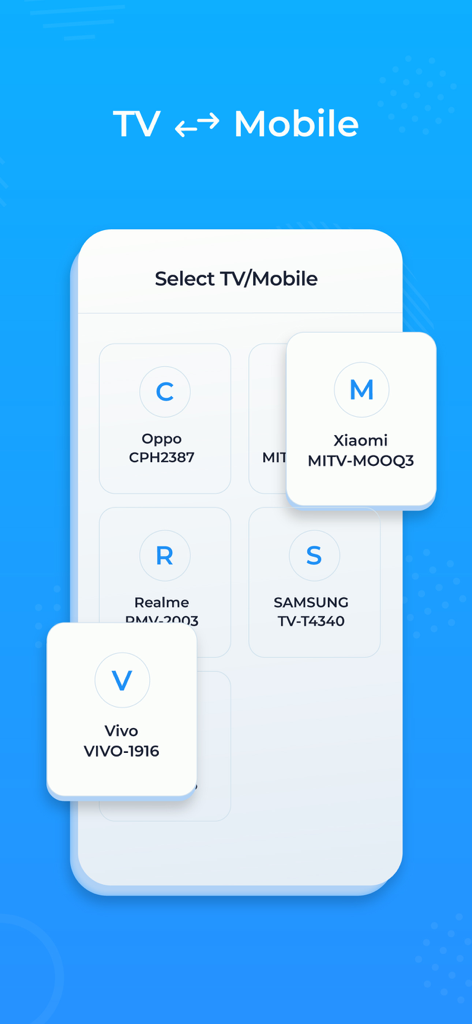 Send files to Android TV - Interface showing a list of available TV and mobile devices for wireless file transfer