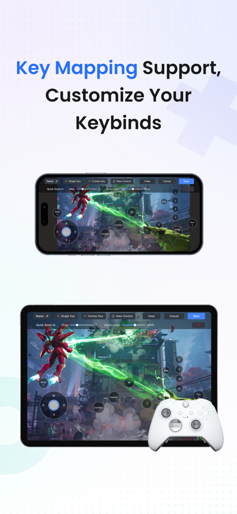 App StarDesk che mostra la mappatura tasti personalizzata e il supporto controller per il gaming PC remoto su iPhone e iPad
