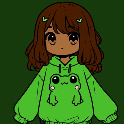 girl wearing frogging sweatshirt