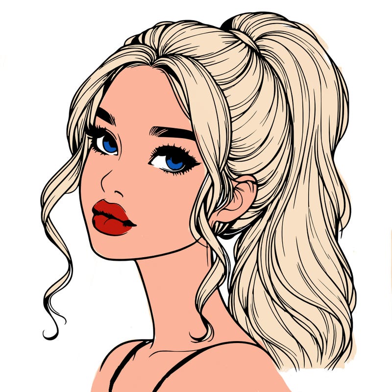realistic girl with a ponytail on her hair and lips