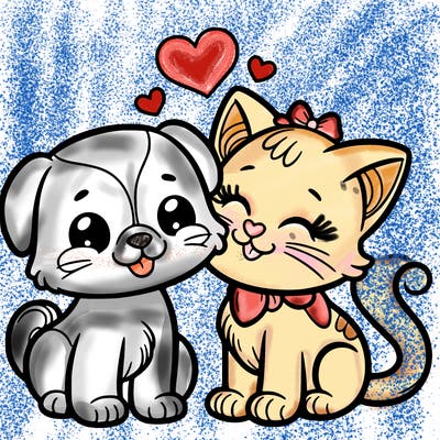 cat with a dog and in love