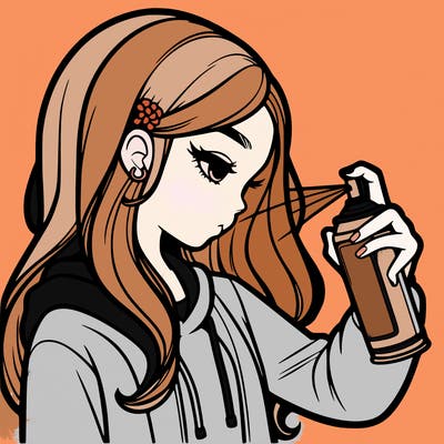 a realistic girl spray painting