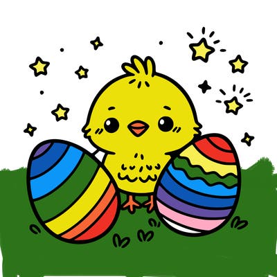 cute easter chick with eggs