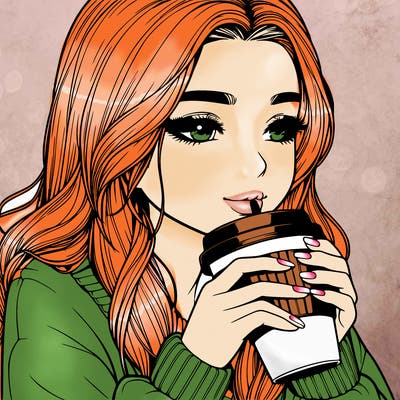 realistic girl drinking coffee