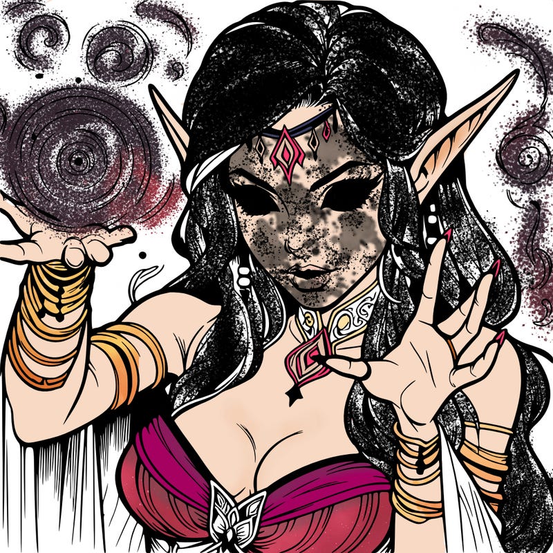 realistic scary beautiful elf sorceress casting spell