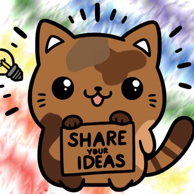 a cute cat saying share your ideas