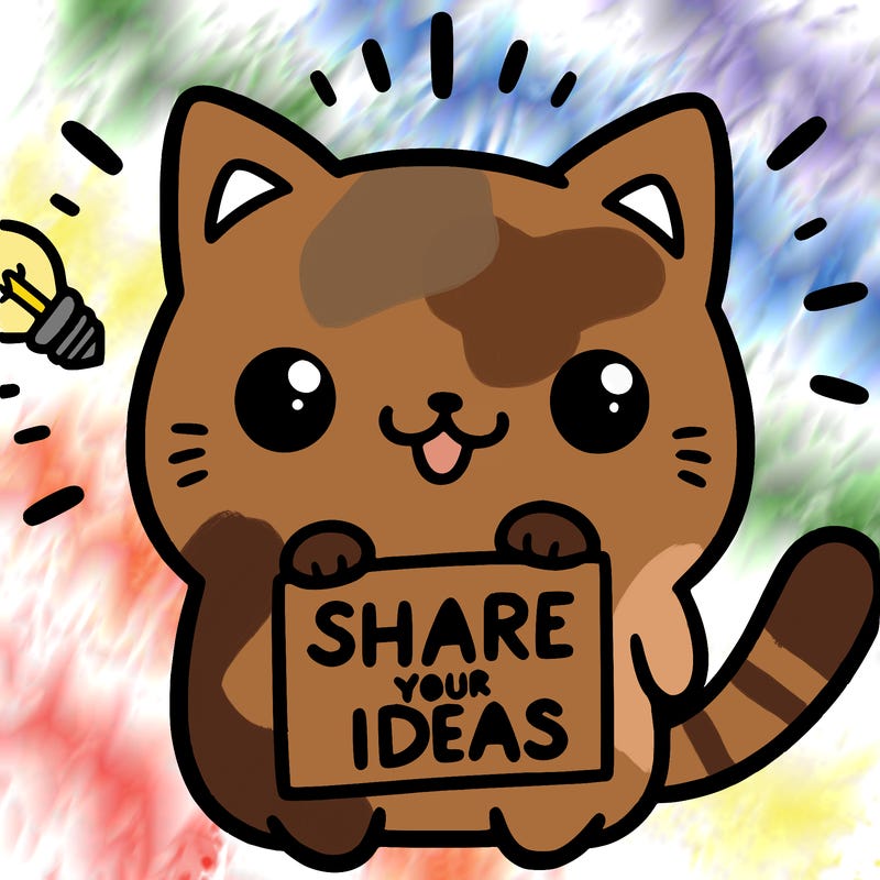 a cute cat saying share your ideas