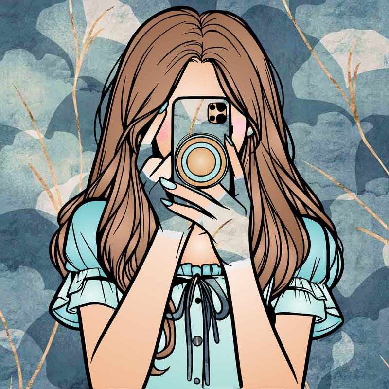 a realistic girl holding her phone taking pictures