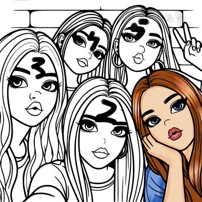 group of teen girls friends y2k up close in a selfie