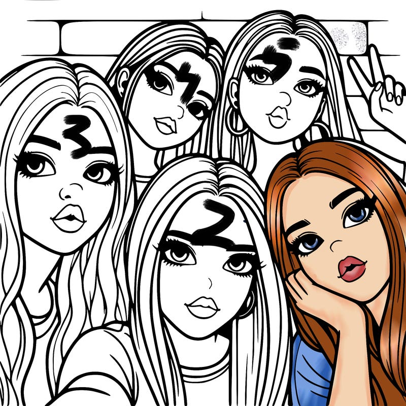 group of teen girls friends y2k up close in a selfie