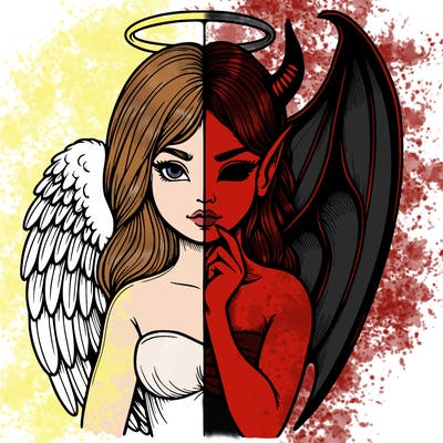 realistic angel half demon