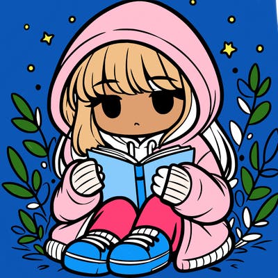 girl in oversized hoodie reading a book