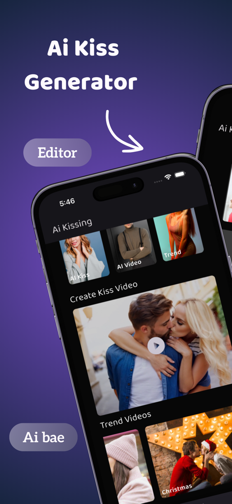 Interfaz de la aplicación móvil para generar videos de besos IA a partir de fotos
