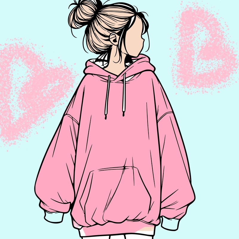 realistic girl with a oversized sweatshirt on and a bun