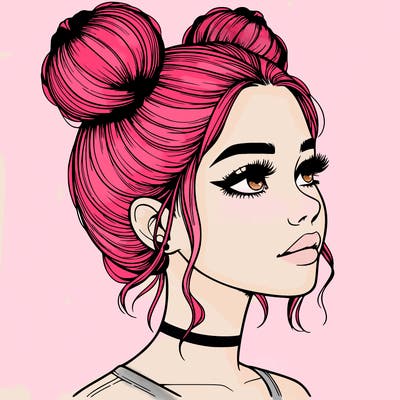 realistic girl with buns on the top of her head