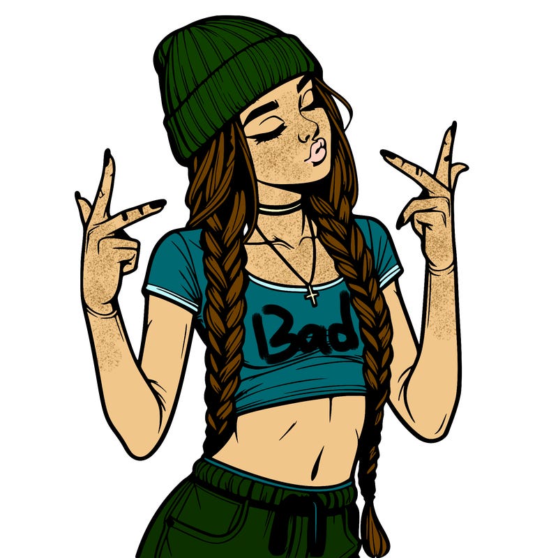 realistic teenage girl with braids and a beanie and crop top doing 🫶🏼