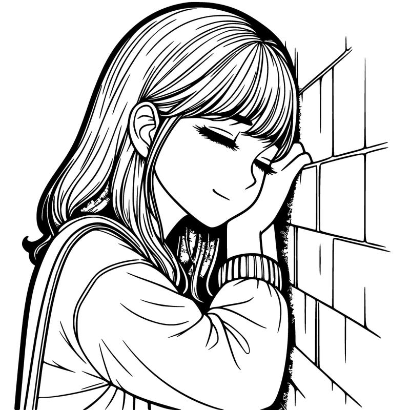 relistic girl leaning on a wall