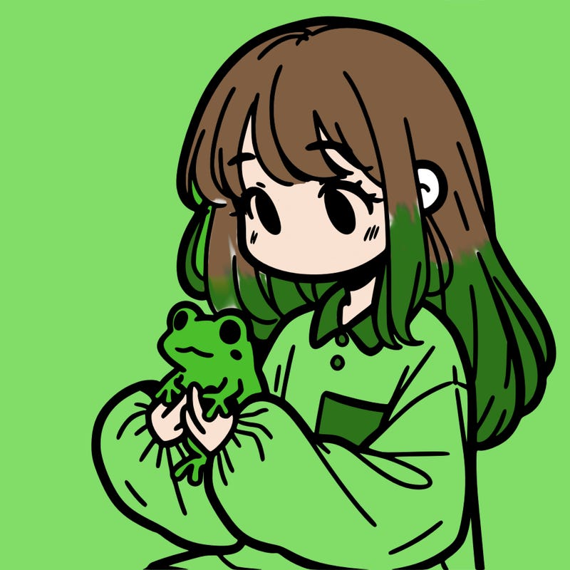 girl with long hair and a oversized shirt. and she is holding a frog