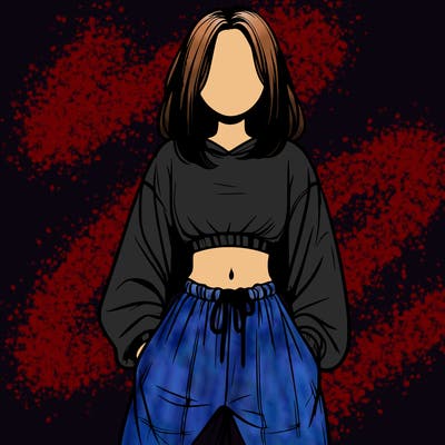 realistic girl faceless with baggy pants and a crop top