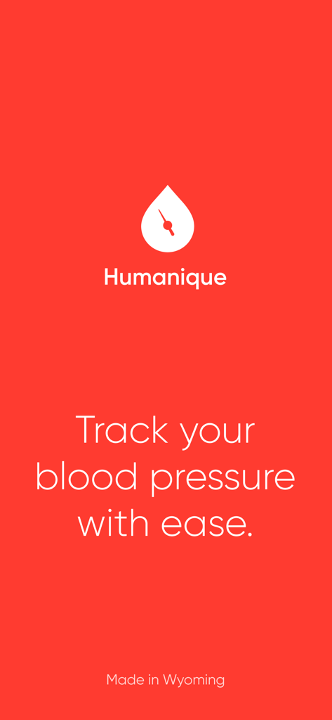 Introductory splash screen for the Humanique blood pressure tracker app showing the slogan track your blood pressure with ease.