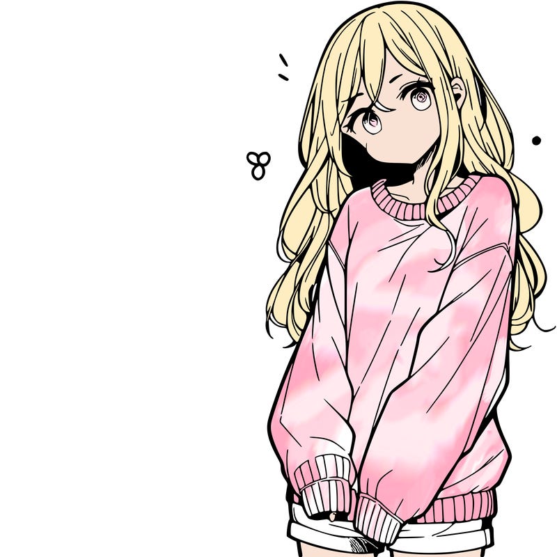 manga teen girl  in a sweater and baggy pants