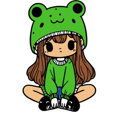 a girl wearing a frog hat and some frog socks