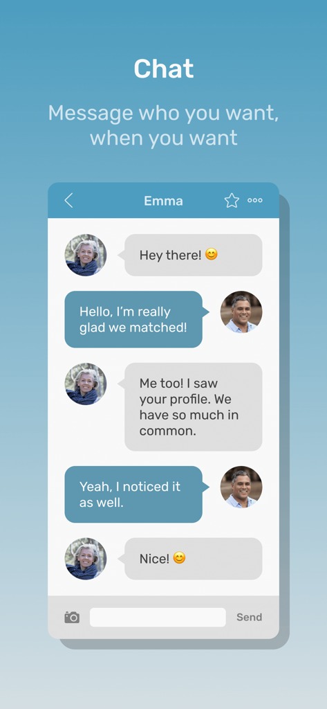 In-app chat interface of Republican Singles Dating showing a conversation between two matched users