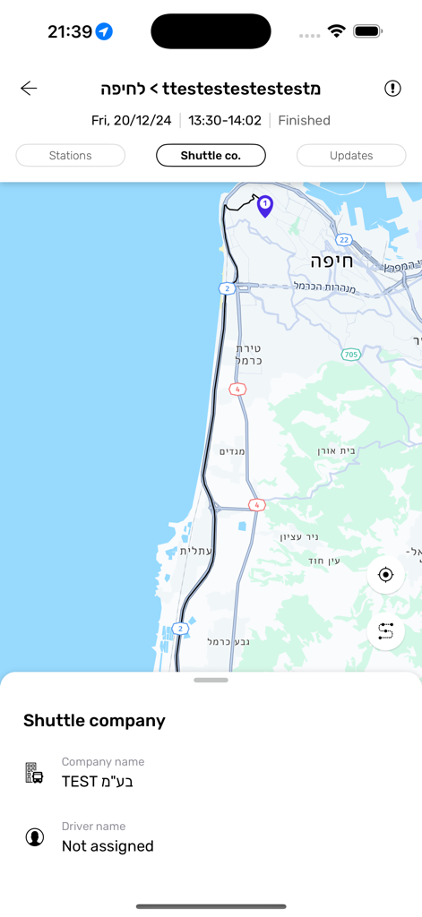 SHIFT world of transportation - SHIFT app map screen showing a shuttle bus route and company information