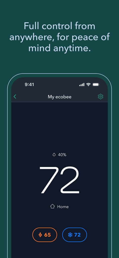 ecobee - ecobee app interface showing remote home thermostat temperature and humidity control on a smartphone
