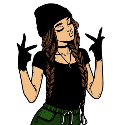 realistic teenage girl with braids and a beanie and crop top doing 🫶🏼