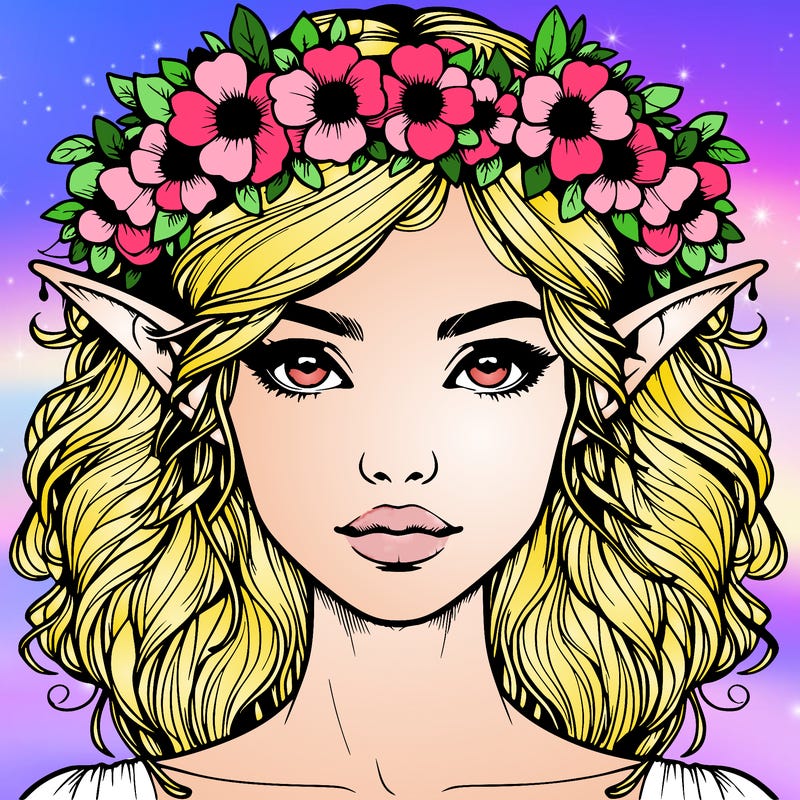 realistic female elf with flower crown