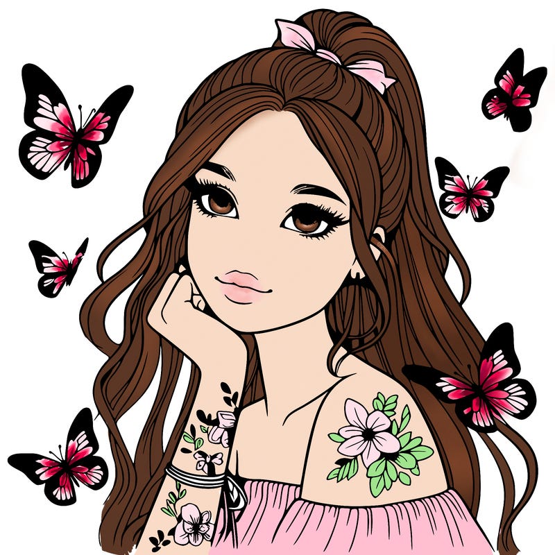 realistic girl with butterflies