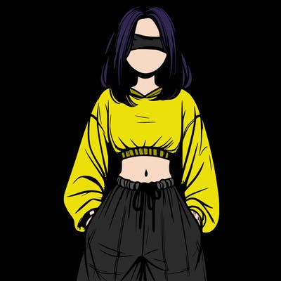 realistic girl faceless with baggy pants and a crop top
