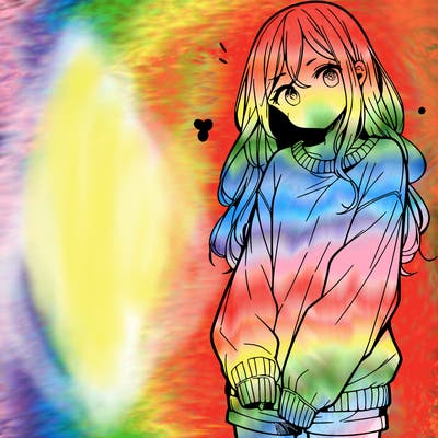 manga teen girl  in a sweater and baggy pants