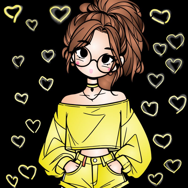 girl with a messy ponytail glasses a baggy crop top and jean shorts